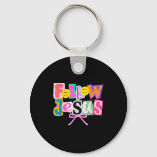 Retro Coquette Cute Follow Jesus Bible Verse Faith Key Ring