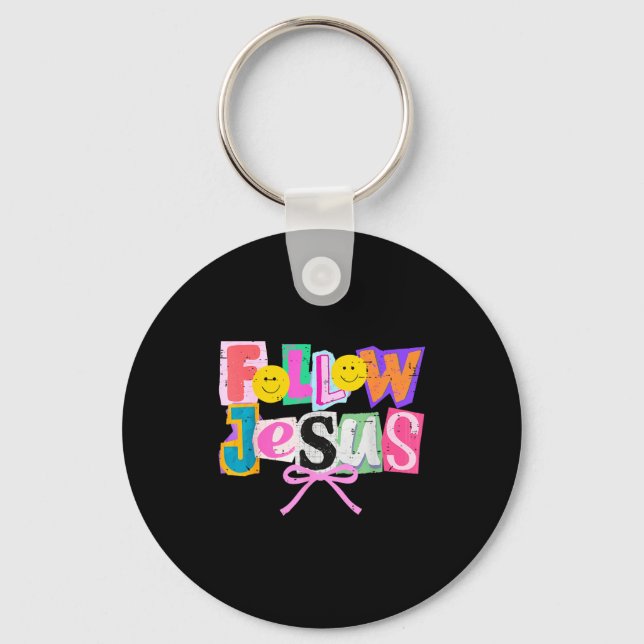 Retro Coquette Cute Follow Jesus Bible Verse Faith Key Ring (Front)
