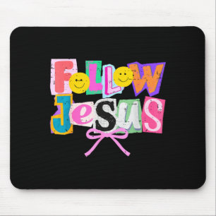 Retro Coquette Cute Follow Jesus Bible Verse Faith Mouse Pad