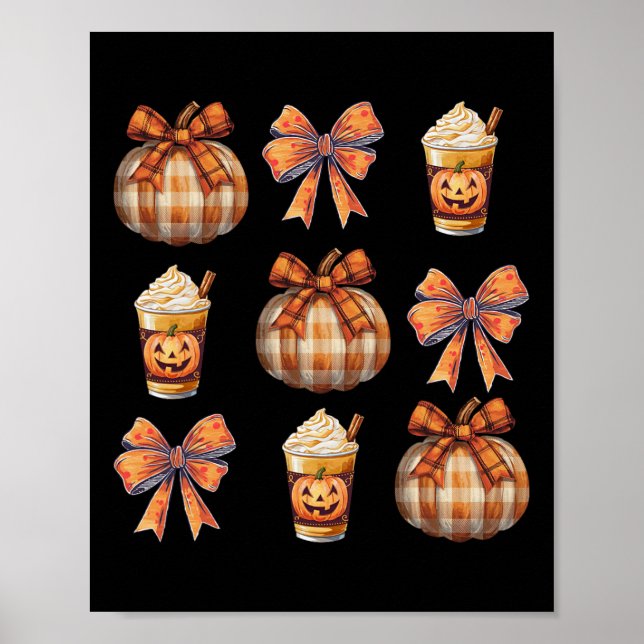 Retro Coquette Fall Pumpkin Bow Autumn Coffee Than Poster (Front)