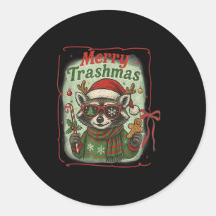 Retro Coquette Merry Trashmas Racoon Christmas Cu Classic Round Sticker
