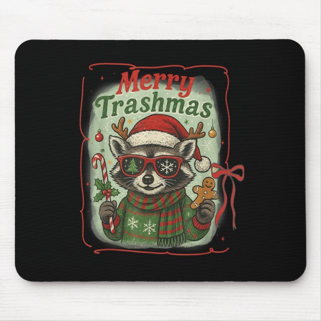 Retro Coquette Merry Trashmas Racoon Christmas Cu Mouse Pad (Front)