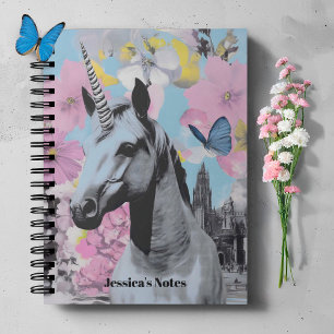 Retro Coquette Pink and Blue Unicorn Collage Notebook