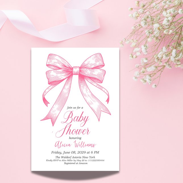 Retro Coquette Pink Bow Baby Shower Invitation (Creator Uploaded)