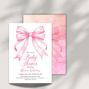 Retro Coquette Pink Bow Baby Shower Invitation