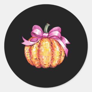 Retro Coquette Pumpkin Pink Bow Fall Thanksgiving  Classic Round Sticker
