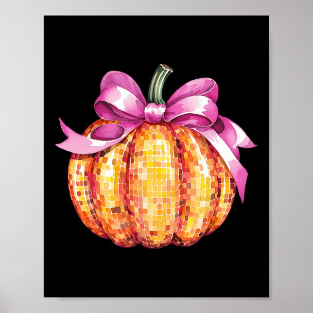 Retro Coquette Pumpkin Pink Bow Fall Thanksgiving  Poster (Front)