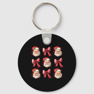Retro Coquette Santa Red Bows Christmas For Women Key Ring