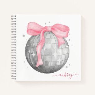 Retro Coquette Silver Disco ball Pink Ribbon Notebook