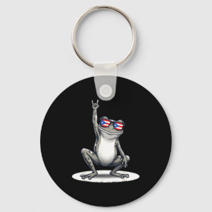 Retro coqui frog rock music puerto rico flag taino key ring