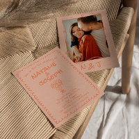 Retro Coral Hand Written Quirky Photo Wedding