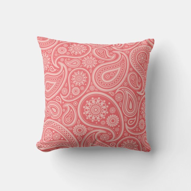 Retro Coral Paisley Pattern Cushion (Front)