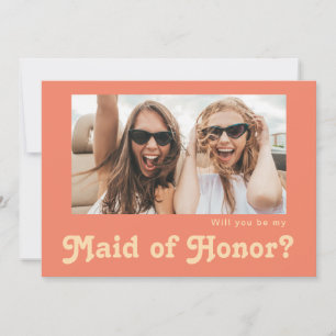 Retro Coral Photo Maid of Honour Proposal Card