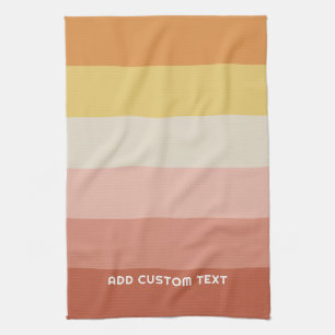 Retro Coral Sunset Stripes Minimal Sans Serif Name Tea Towel