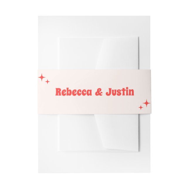 Retro Coral Wedding Invitation Belly Band (Front Example)