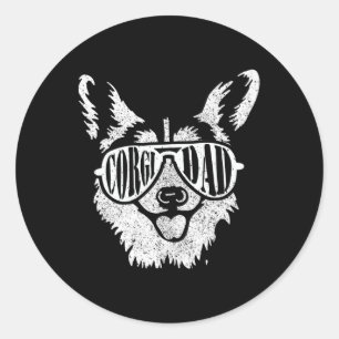 Retro Corgi Dad Gift Dog Owner Pet Welsh Corgi Fat Classic Round Sticker