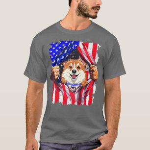 Retro Corgi Dog 4th Of July Us Flag Patriotic Dog  T-Shirt