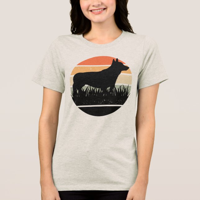 Retro Corgi Sunset Tri-Blend Shirt (Front)