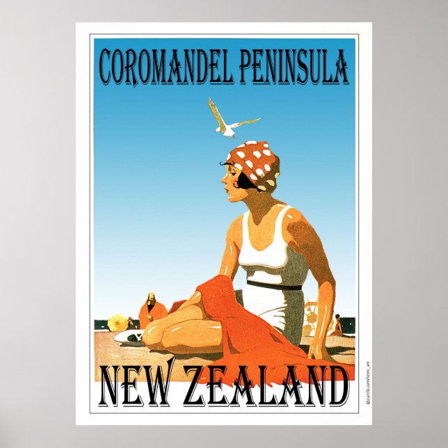 Retro Coromandel Peninsula Beach Poster New Zealan (Front)
