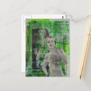 Retro Corsets Woman Mixed media collage Postcard
