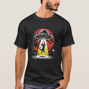 Retro Cosmic Beam UFO Space Cat Mum Dad Alien Cat T-Shirt