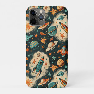 Retro Cosmic Rocket Comic Teal Gold Starburst Case-Mate iPhone Case