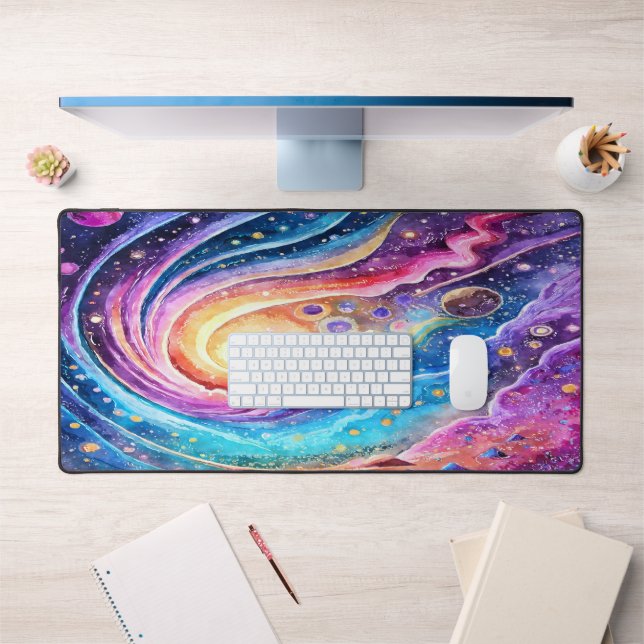 RETRO COSMIC WATERCOLOR OUTER SPACE DESIGN DESK MAT (Office 1)