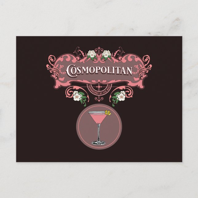 Retro Cosmopolitan Cocktail Postcard (Front)