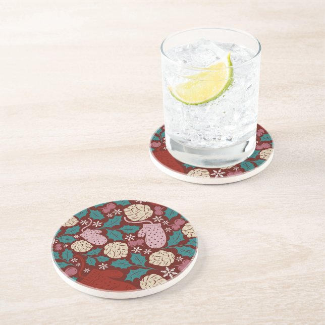 Retro Cosy Christmas Charm Pattern Coaster (Side)