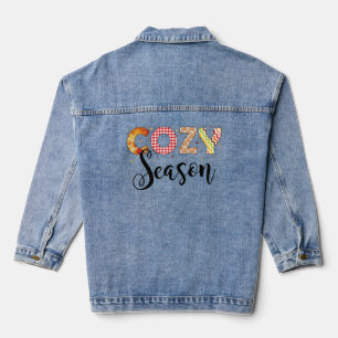 Retro Cosy Season Fall Autumn Vibes Pumpkin Denim Jacket