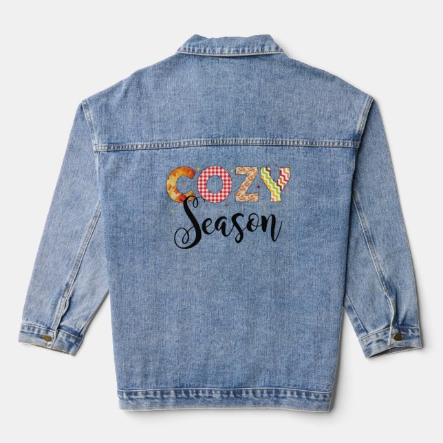 Retro Cosy Season Fall Autumn Vibes Pumpkin Denim Jacket (Back)