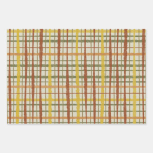 Retro Cottagecore Painted Plaid Pattern Wrapping Paper Sheet