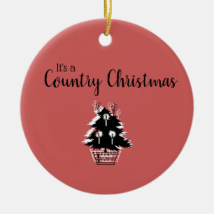 Retro Country Christmas Red and Beige Ceramic Tree Decoration