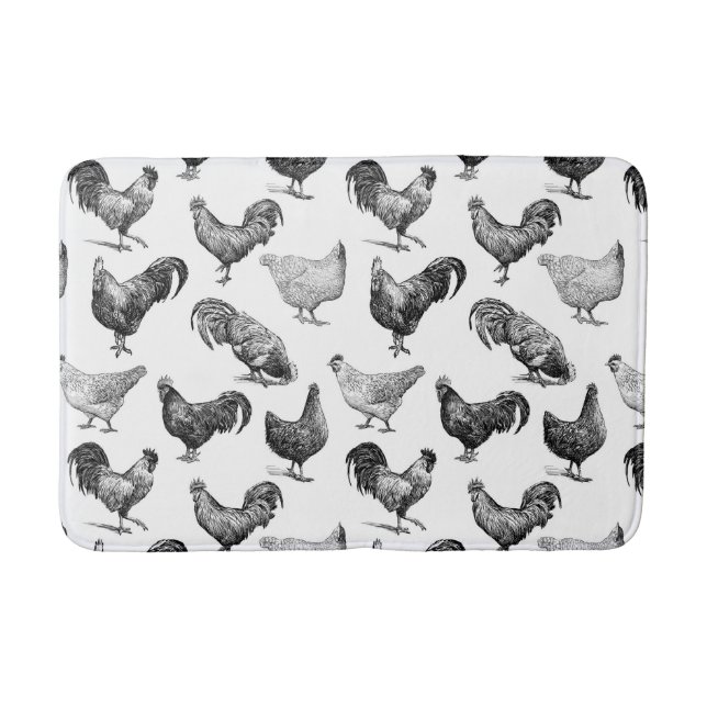 Retro Country Farm Chicken Pattern Bath Mat (Front)