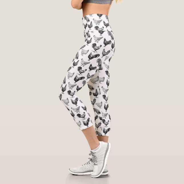 Retro Country Farm Chicken Pattern Capri Leggings (Left)
