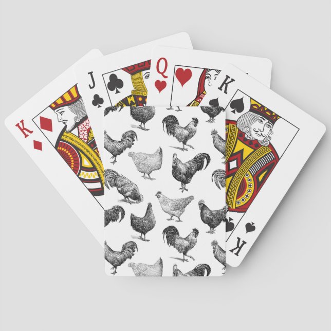 Retro Country Farm Chicken Pattern Playing Cards (Back)