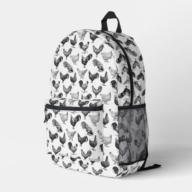 Retro Country Farm Chicken Pattern Printed Backpack (Back Corner Right)