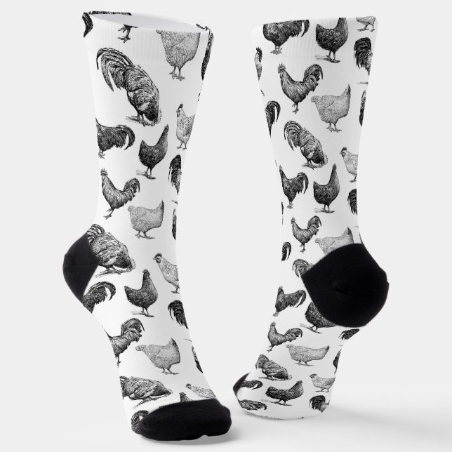 Retro Country Farm Chicken Pattern Socks (Angled)