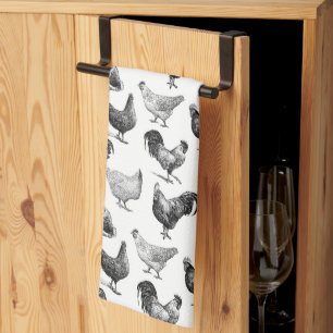 Retro Country Farm Chicken Pattern Tea Towel