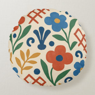 Retro Country Floral Trellis Pattern Round Cushion