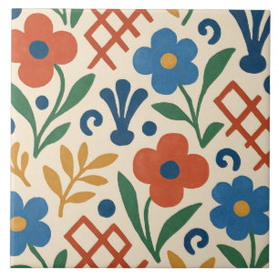 Retro Country Floral Trellis Pattern Tile