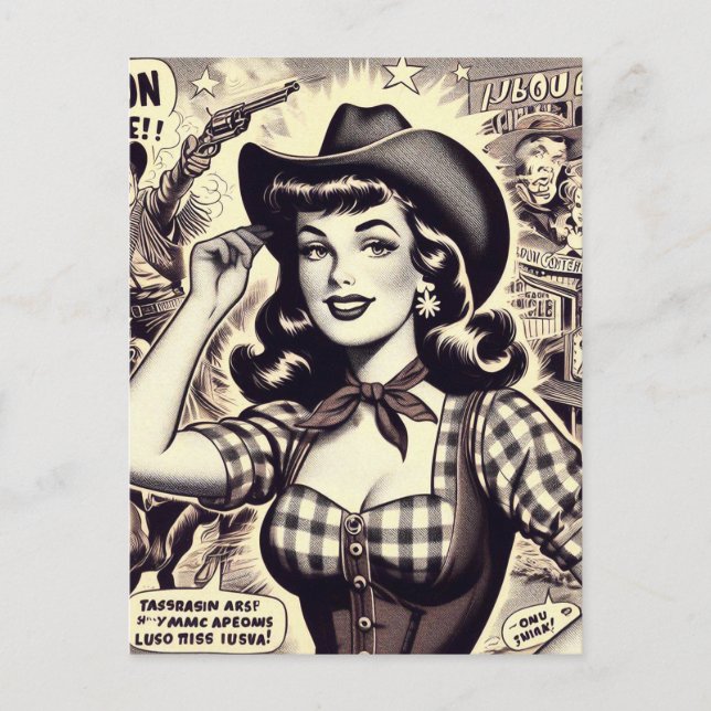 Retro Country Girl Illustration Postcard (Front)