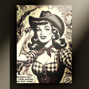 Retro Country Girl Illustration Postcard