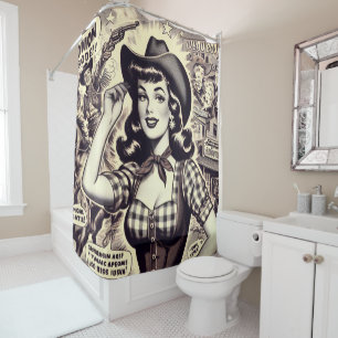 Retro Country Girl Illustration Shower Curtain