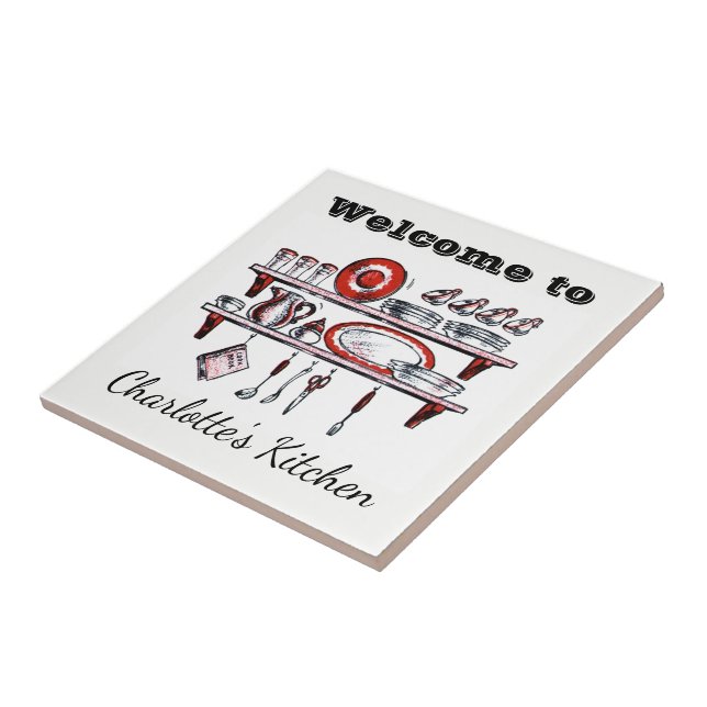 Retro Country Kitchen | Personalised Name Welcome Tile (Side)