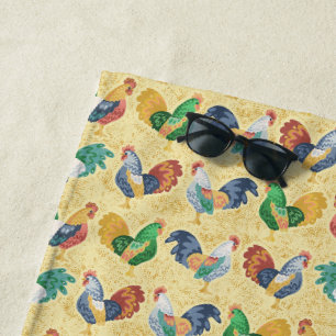Retro Country Rooster Beach Towel