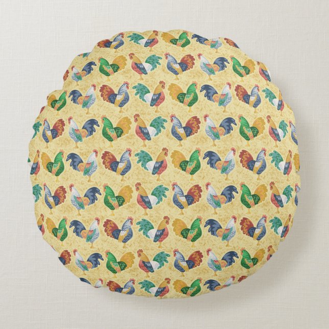 Retro Country Rooster Round Cushion (Front)