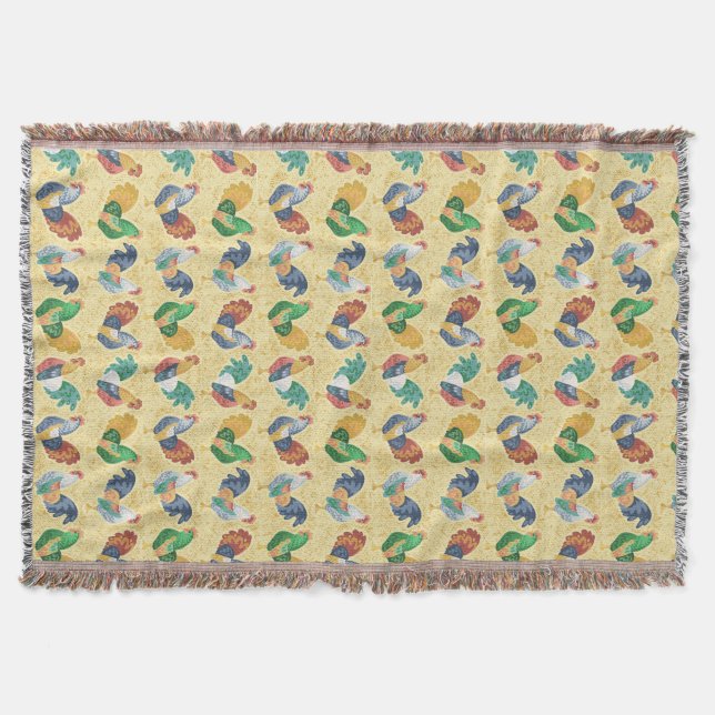 Retro Country Rooster Throw Blanket (Front)