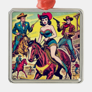 Retro Country Western Comics Metal Tree Decoration