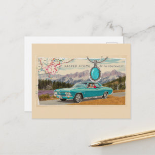 Retro Couple Car on Map in the Mountains Collage Postcard